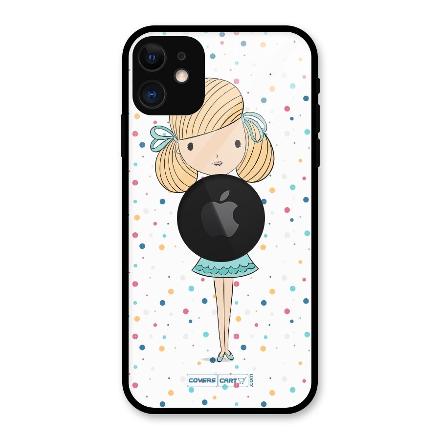 Cute Girl Glass Back Case for iPhone 11 Logo Cut