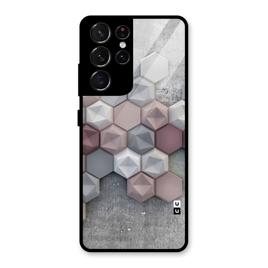 Cute Hexagonal Pattern Glass Back Case for Galaxy S21 Ultra 5G