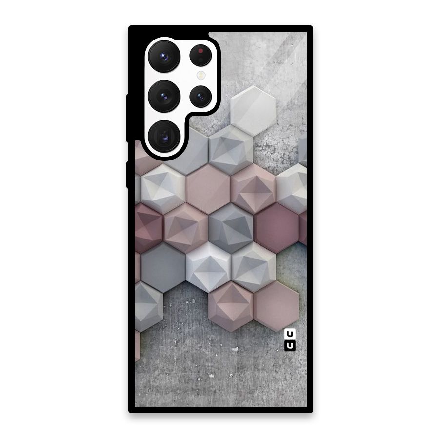 Cute Hexagonal Pattern Glass Back Case for Galaxy S22 Ultra 5G