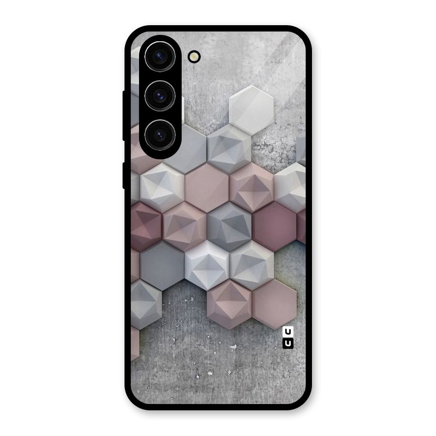 Cute Hexagonal Pattern Glass Back Case for Galaxy S23 Plus