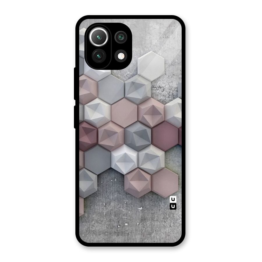 Cute Hexagonal Pattern Glass Back Case for Mi 11 Lite NE 5G