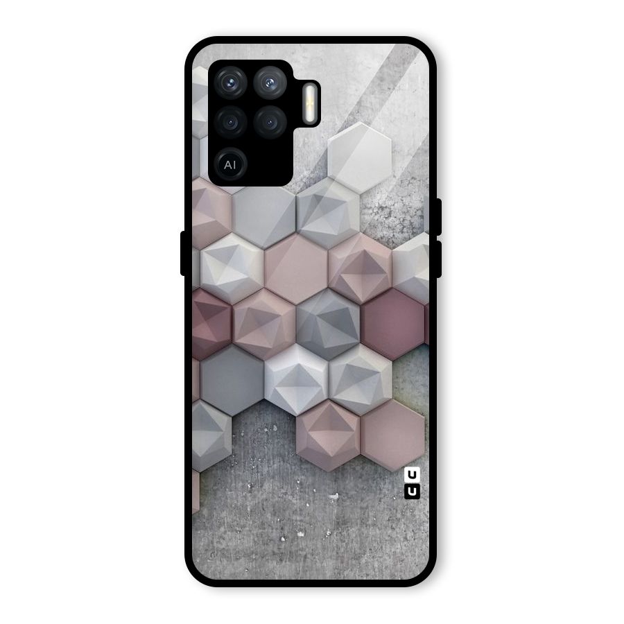 Cute Hexagonal Pattern Glass Back Case for Oppo F19 Pro