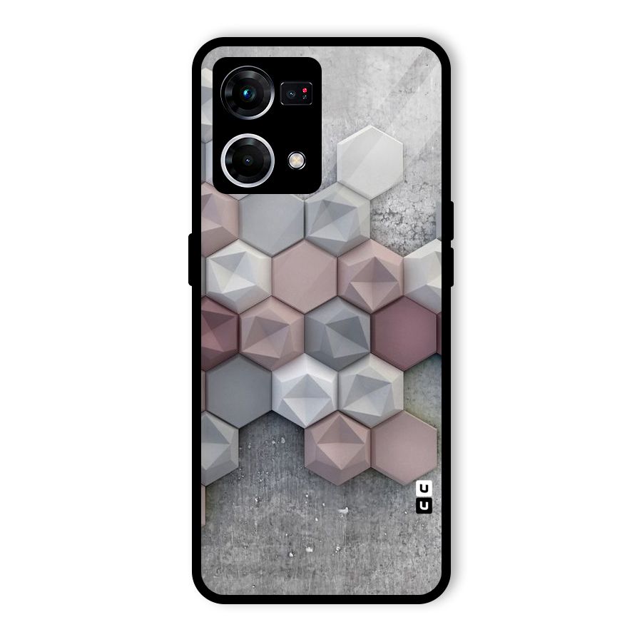 Cute Hexagonal Pattern Glass Back Case for Oppo F21 Pro 4G