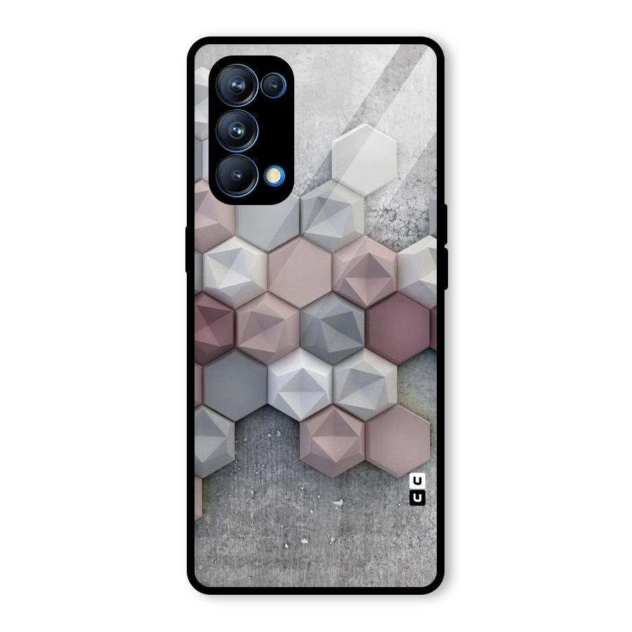 Cute Hexagonal Pattern Glass Back Case for Oppo Reno5 Pro 5G
