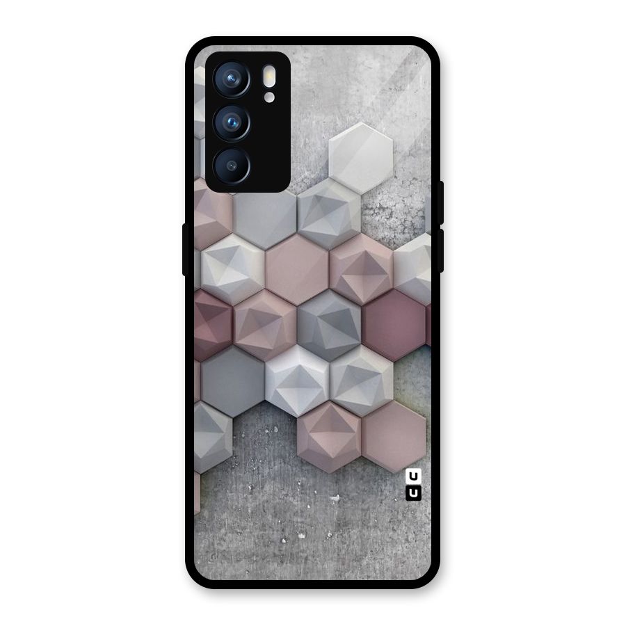 Cute Hexagonal Pattern Glass Back Case for Oppo Reno6 5G