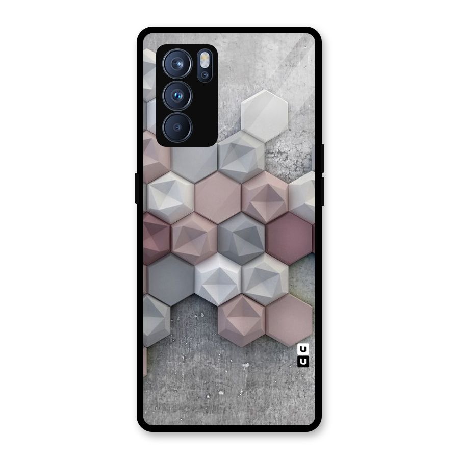 Cute Hexagonal Pattern Glass Back Case for Oppo Reno6 Pro 5G