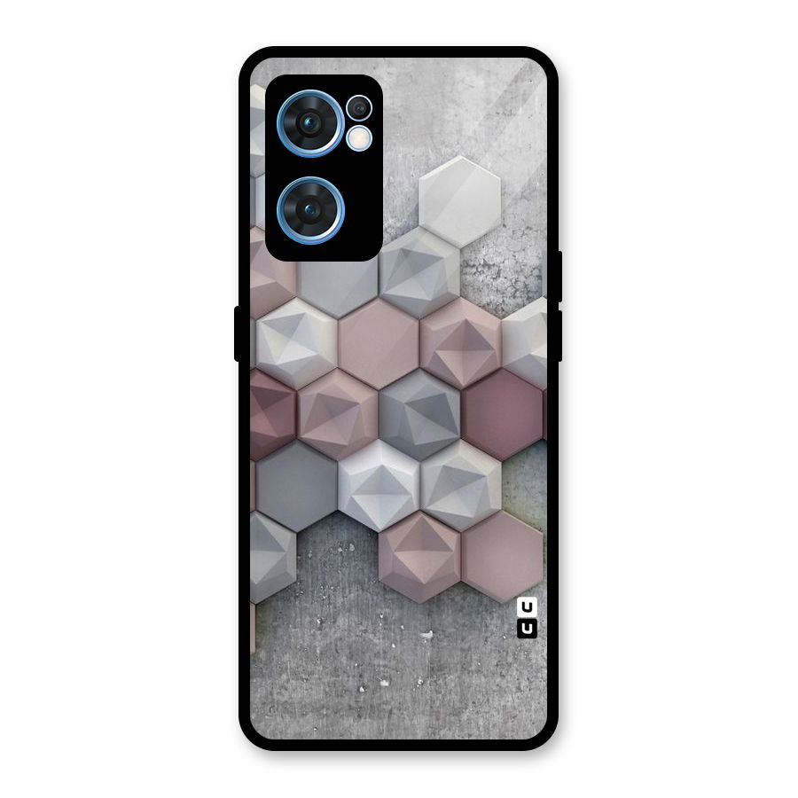 Cute Hexagonal Pattern Glass Back Case for Oppo Reno7 5G