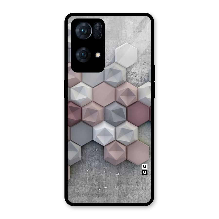 Cute Hexagonal Pattern Glass Back Case for Oppo Reno7 Pro 5G