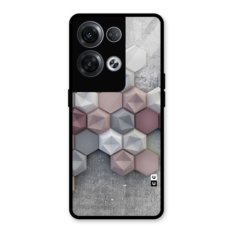 Cute Hexagonal Pattern Glass Back Case for Oppo Reno8 Pro 5G