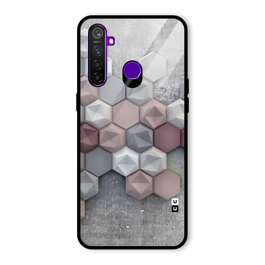 Cute Hexagonal Pattern Glass Back Case for Realme 5 Pro