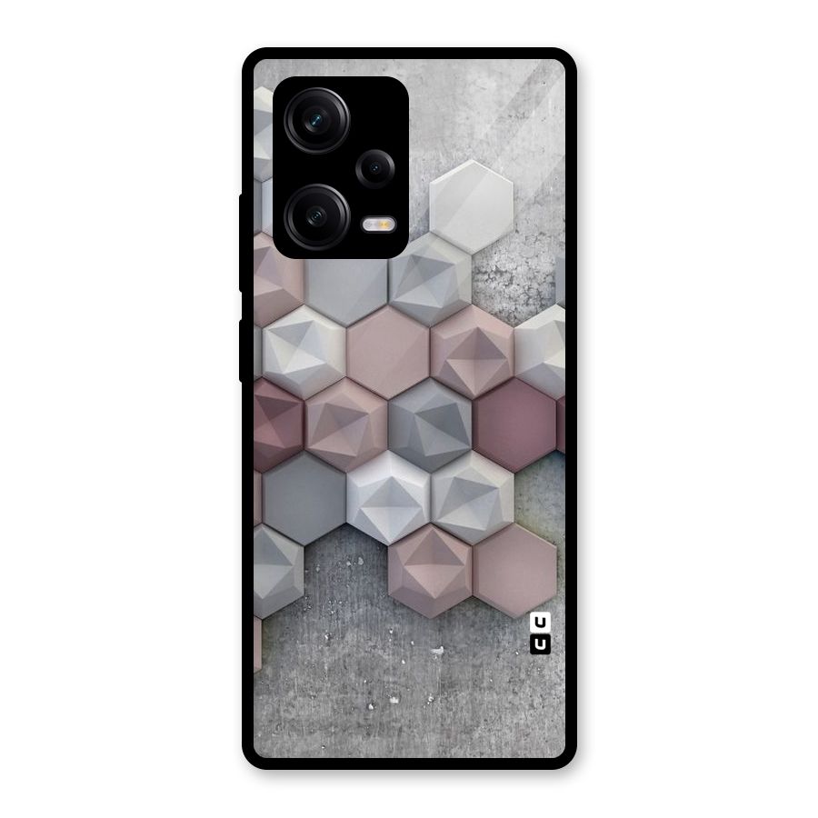 Cute Hexagonal Pattern Glass Back Case for Redmi Note 12 Pro