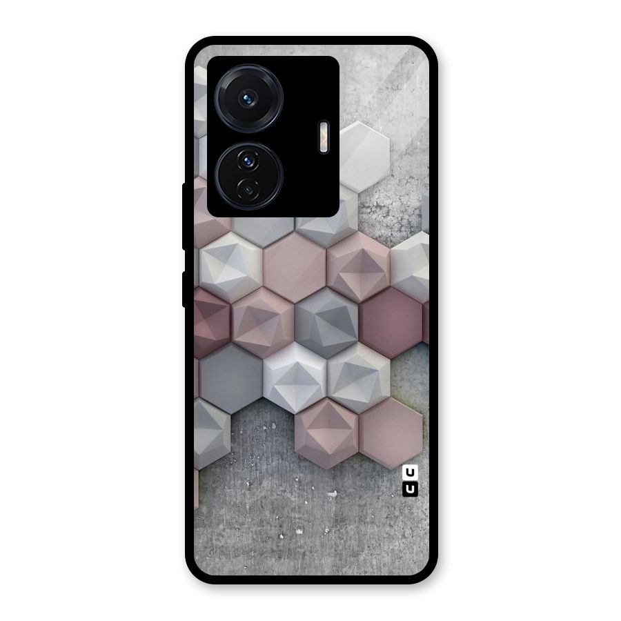 Cute Hexagonal Pattern Glass Back Case for Vivo T1 Pro