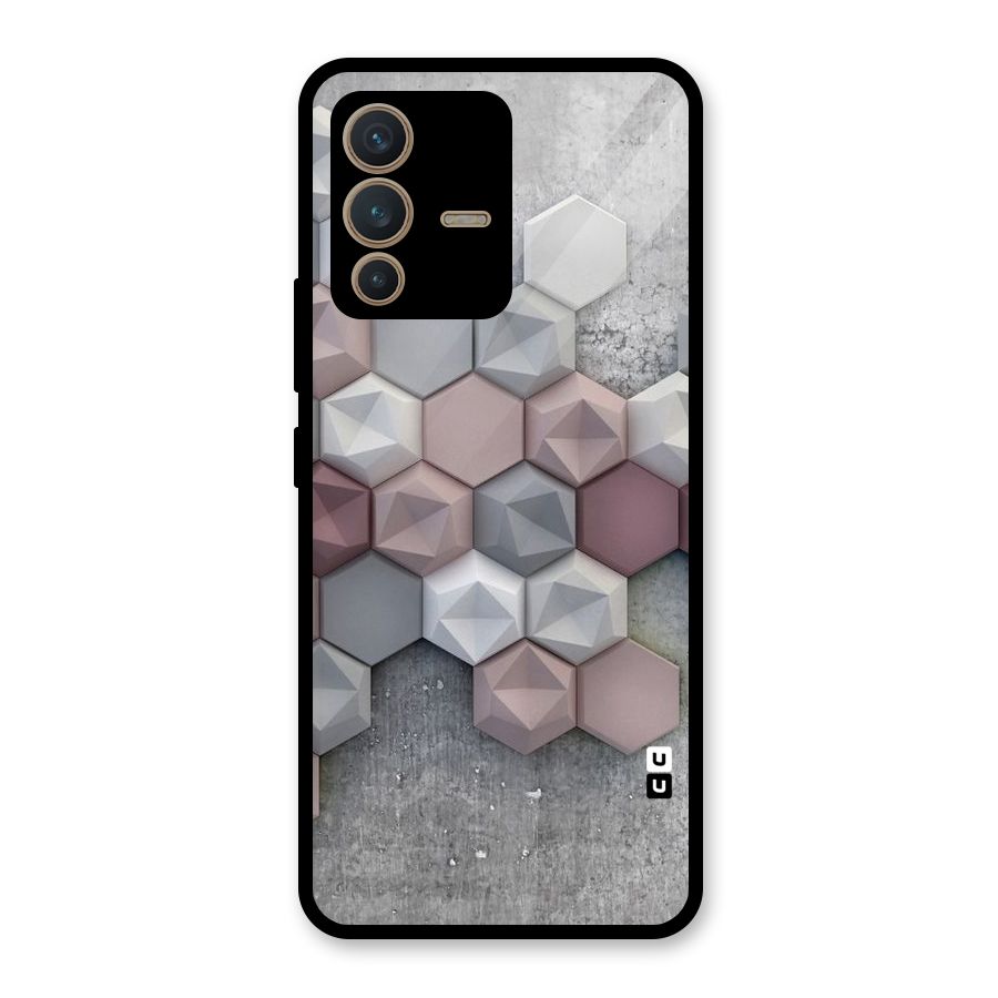 Cute Hexagonal Pattern Glass Back Case for Vivo V23 5G
