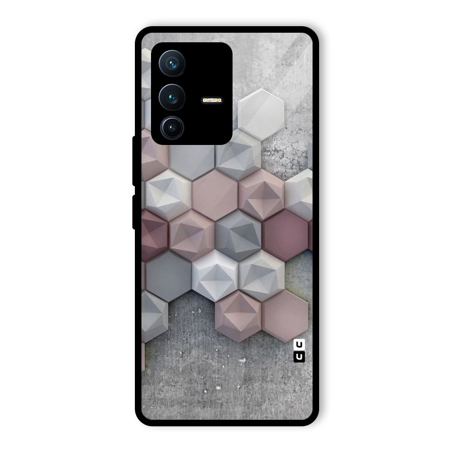 Cute Hexagonal Pattern Glass Back Case for Vivo V23 Pro