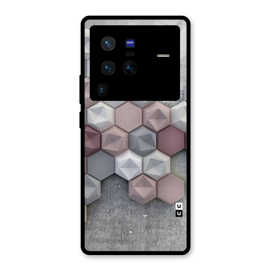 Cute Hexagonal Pattern Glass Back Case for Vivo X80 Pro
