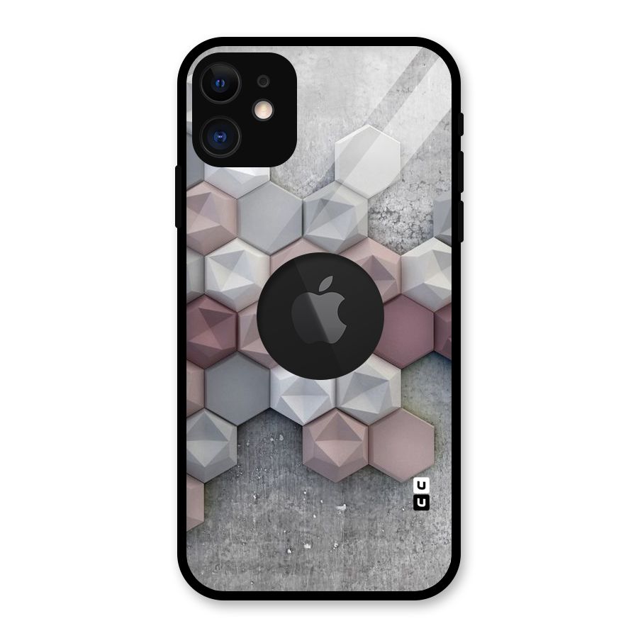 Cute Hexagonal Pattern Glass Back Case for iPhone 11 Logo Cut