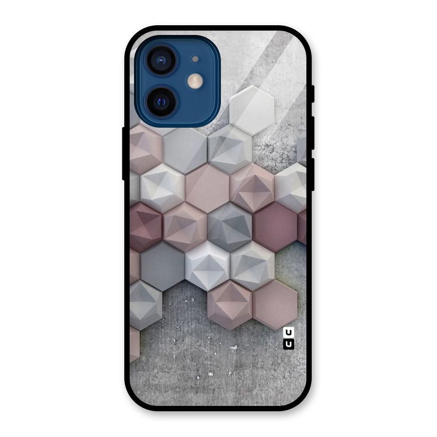 Cute Hexagonal Pattern Glass Back Case for iPhone 12 Mini