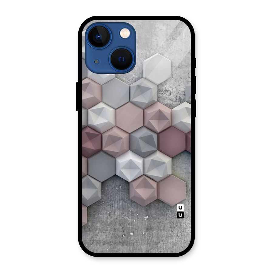 Cute Hexagonal Pattern Glass Back Case for iPhone 13 Mini