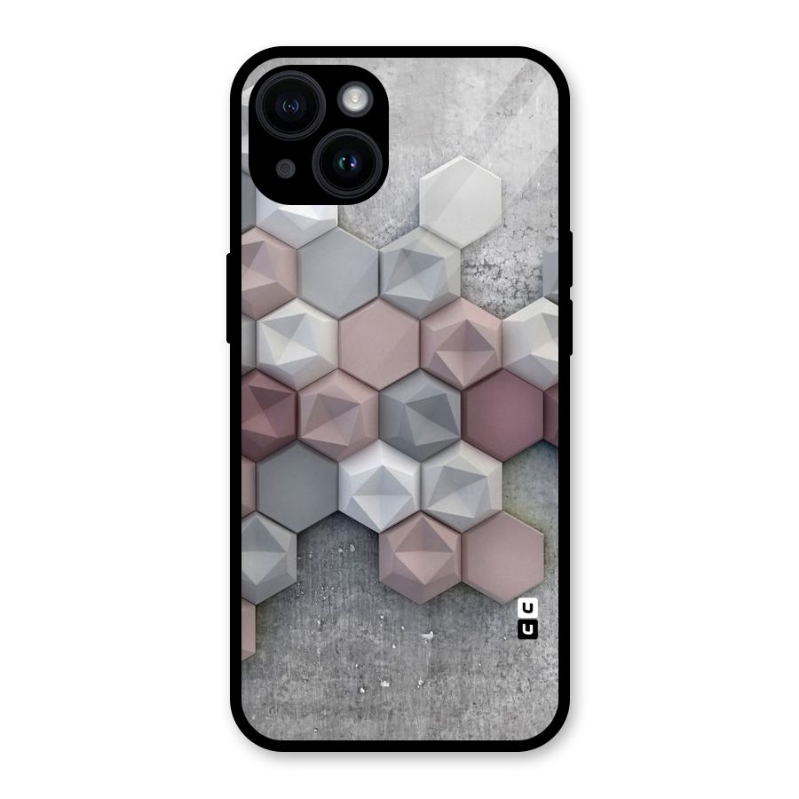 Cute Hexagonal Pattern Glass Back Case for iPhone 14