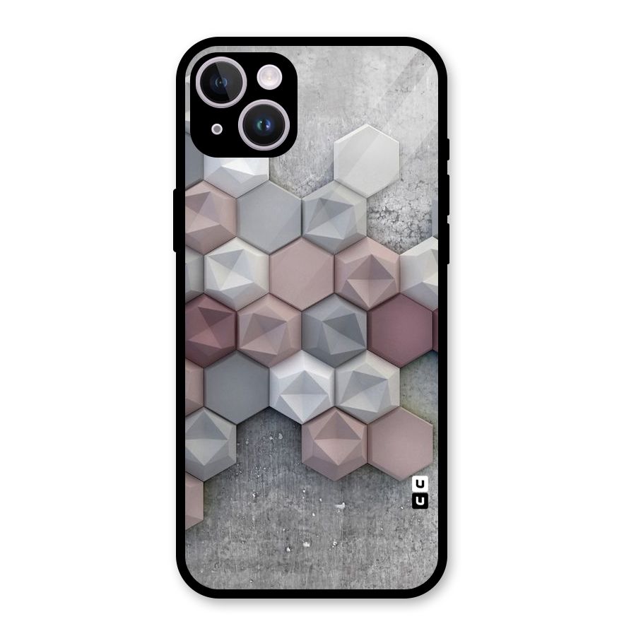 Cute Hexagonal Pattern Glass Back Case for iPhone 14 Plus