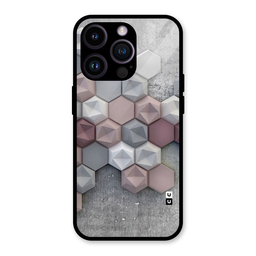 Cute Hexagonal Pattern Glass Back Case for iPhone 14 Pro