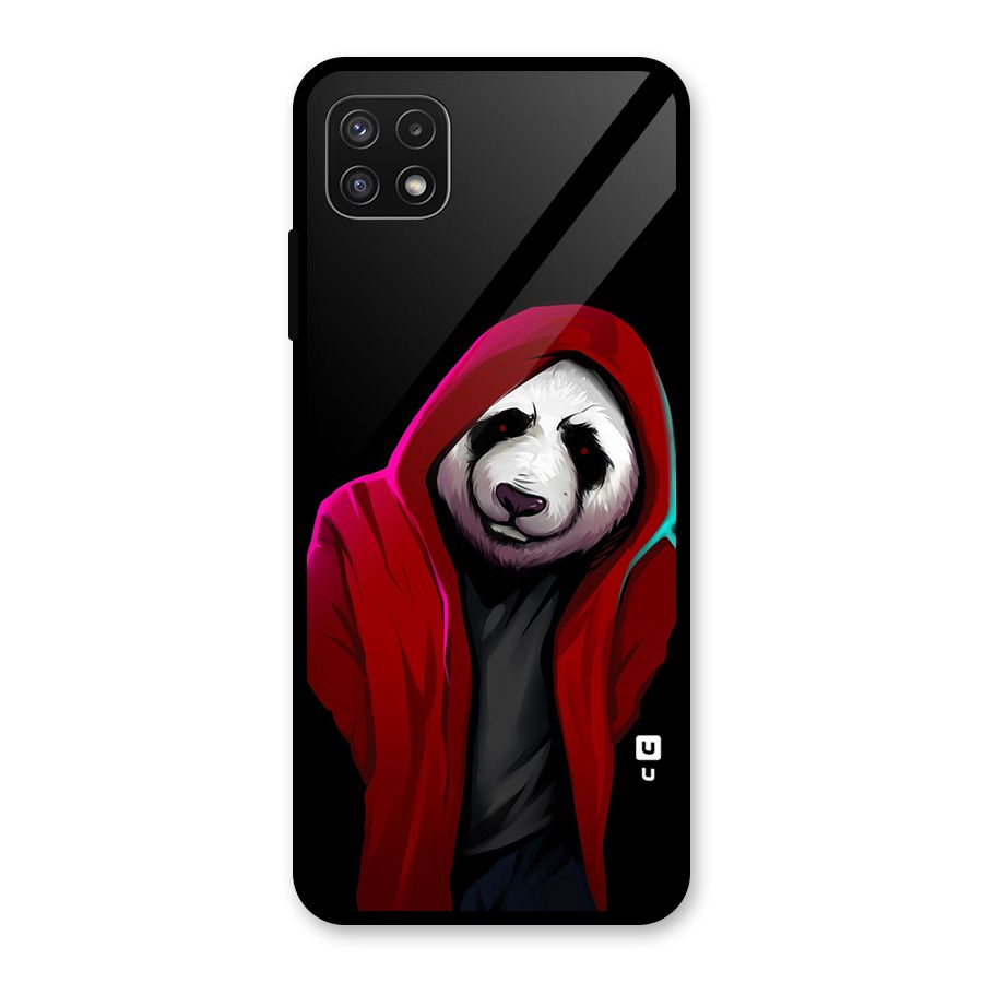 Cute Hoodie Panda Glass Back Case for Galaxy A22 5G