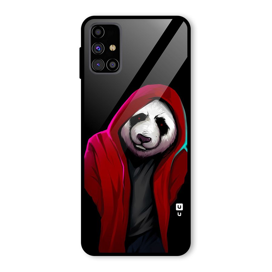 Cute Hoodie Panda Glass Back Case for Galaxy M31s