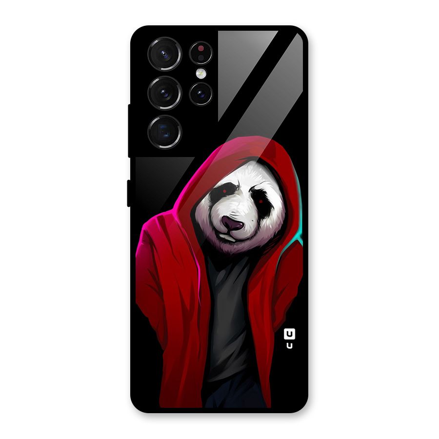 Cute Hoodie Panda Glass Back Case for Galaxy S21 Ultra 5G