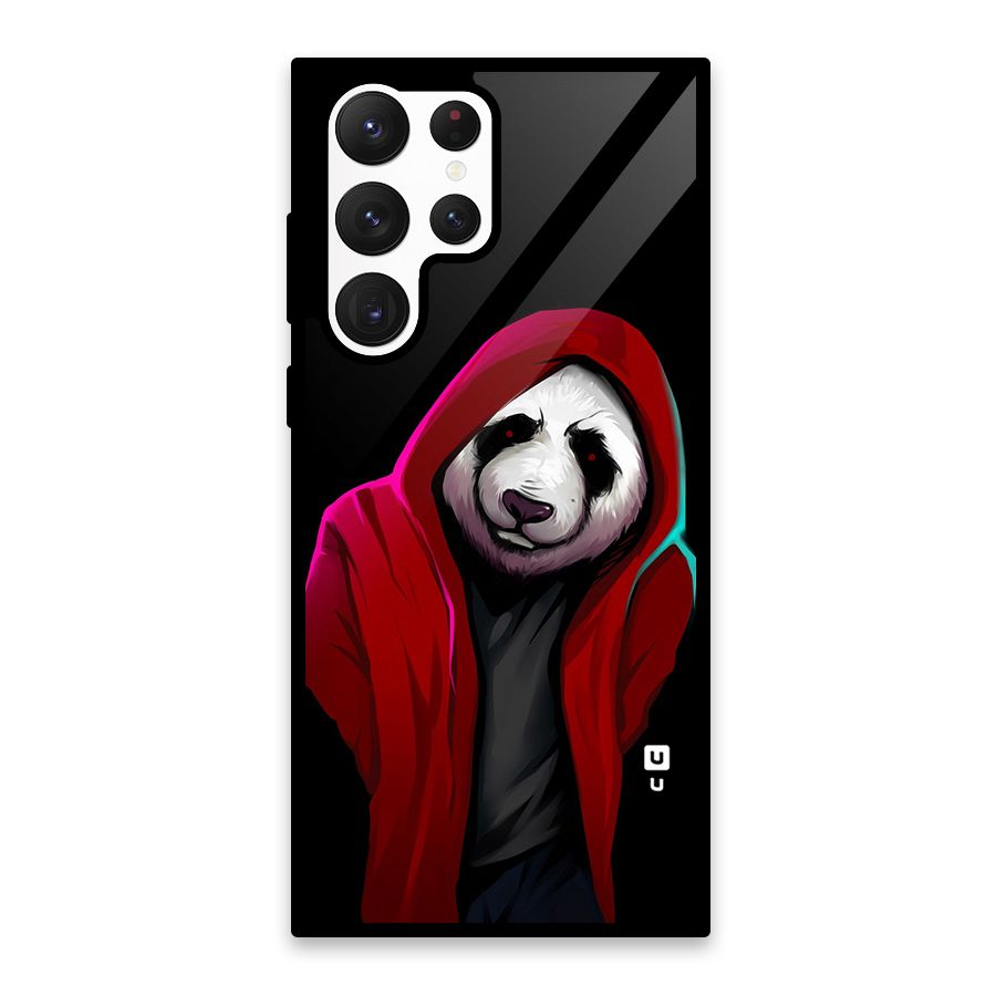Cute Hoodie Panda Glass Back Case for Galaxy S22 Ultra 5G