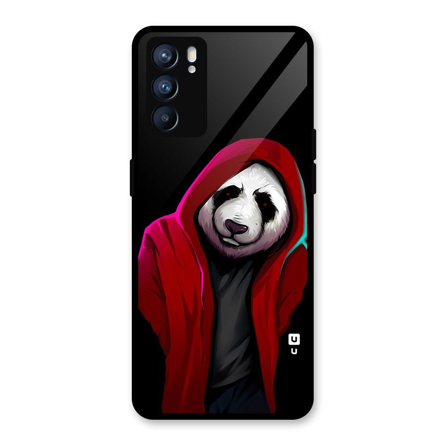 Cute Hoodie Panda Glass Back Case for Oppo Reno6 5G