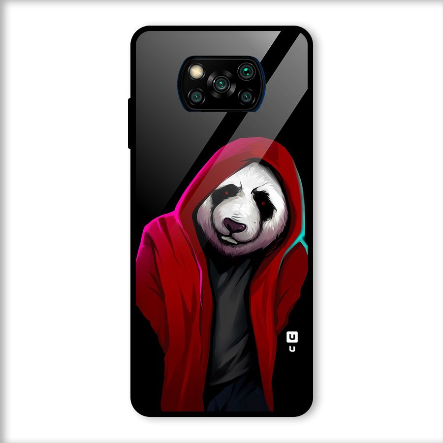 Cute Hoodie Panda Glass Back Case for Poco X3