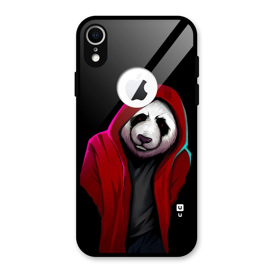 Cute Hoodie Panda Glass Back Case for iPhone XR Logo Cut