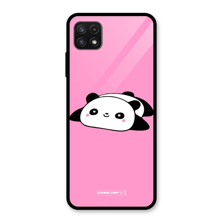Cute Lazy Panda Glass Back Case for Galaxy A22 5G