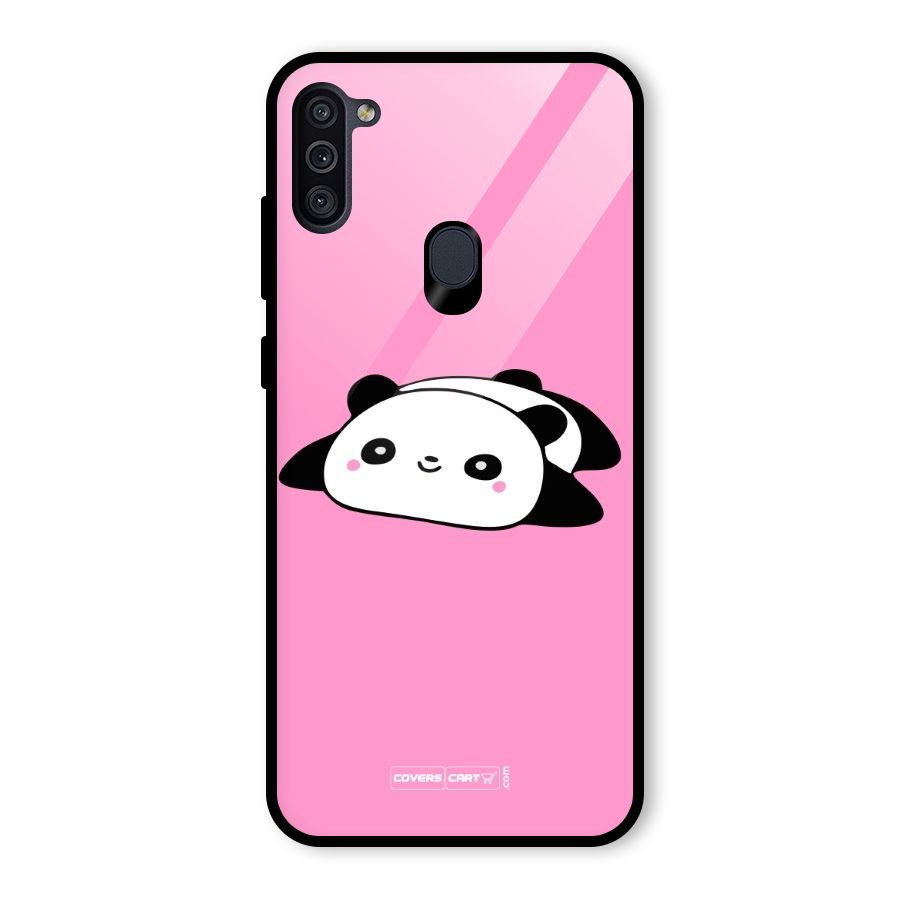 Cute Lazy Panda Glass Back Case for Galaxy M11