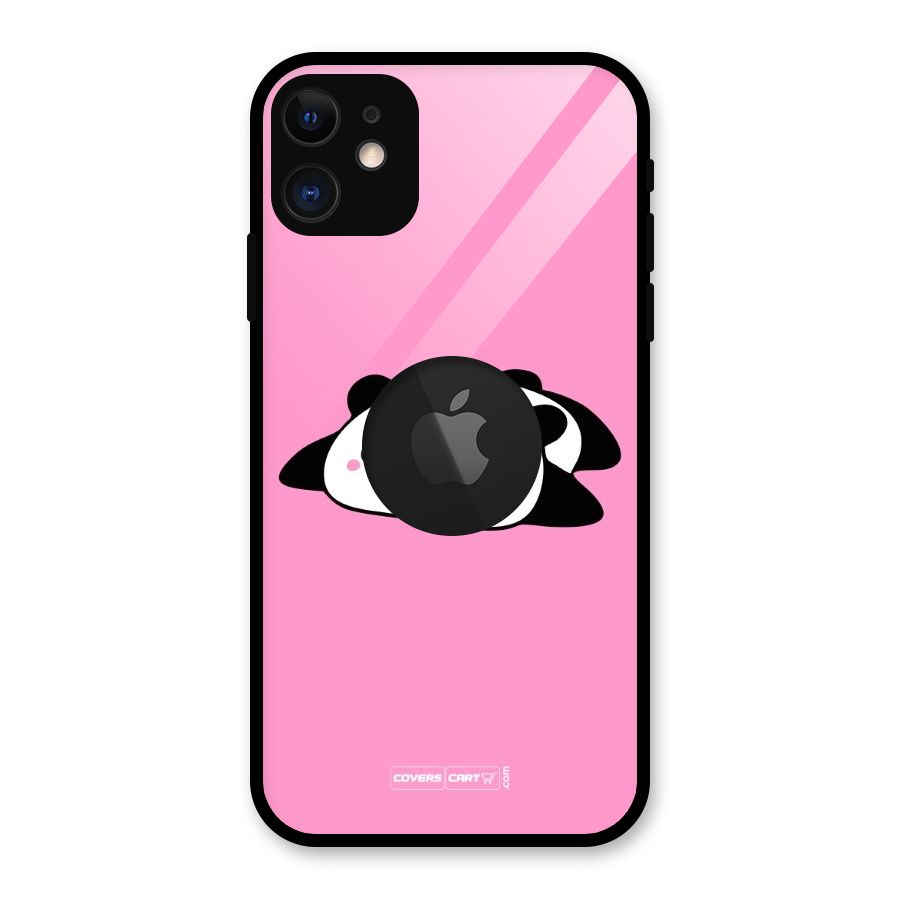 Cute Lazy Panda Glass Back Case for iPhone 11 Logo Cut