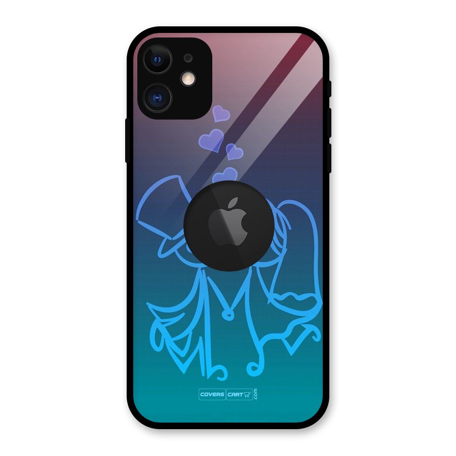 Cute Love Glass Back Case for iPhone 11 Logo Cut