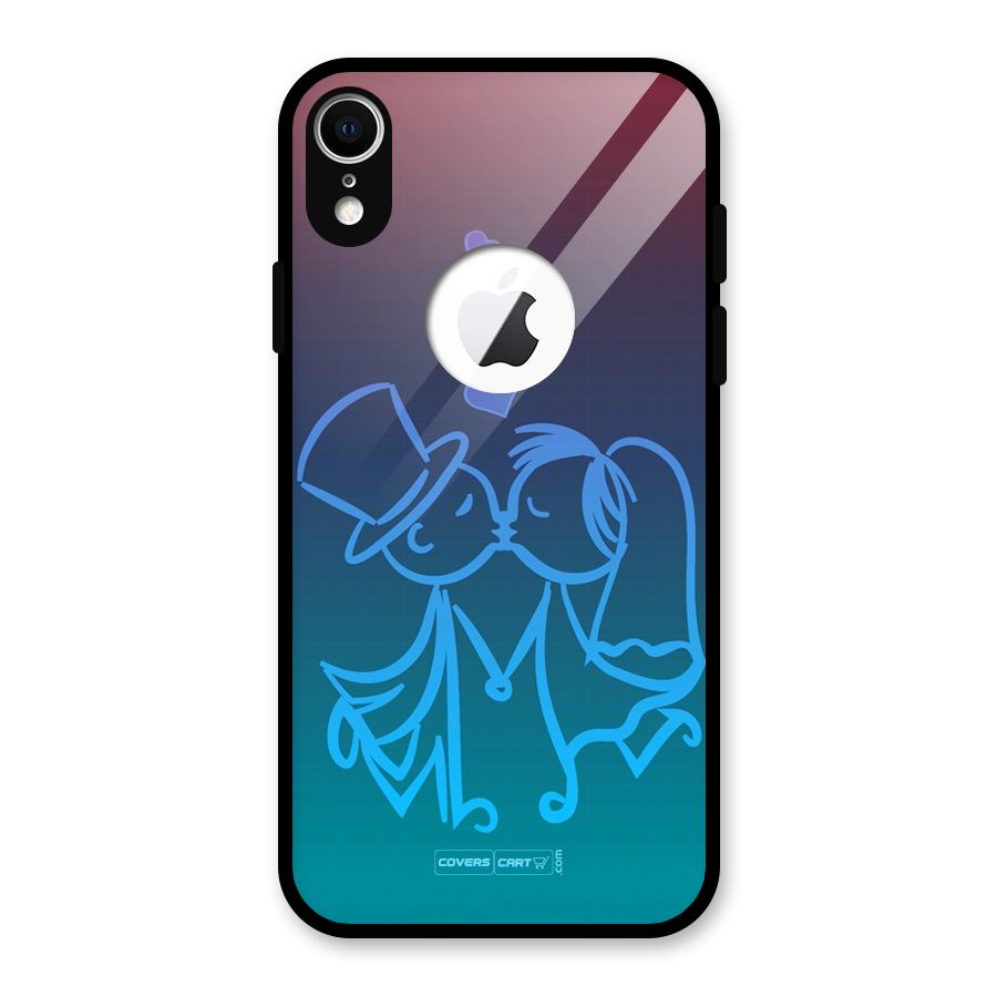Cute Love Glass Back Case for iPhone XR Logo Cut