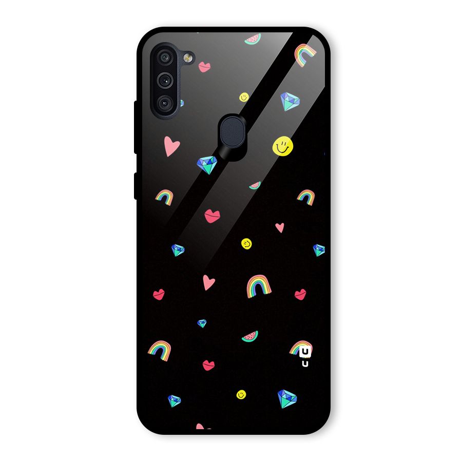 Cute Multicolor Shapes Glass Back Case for Galaxy M11