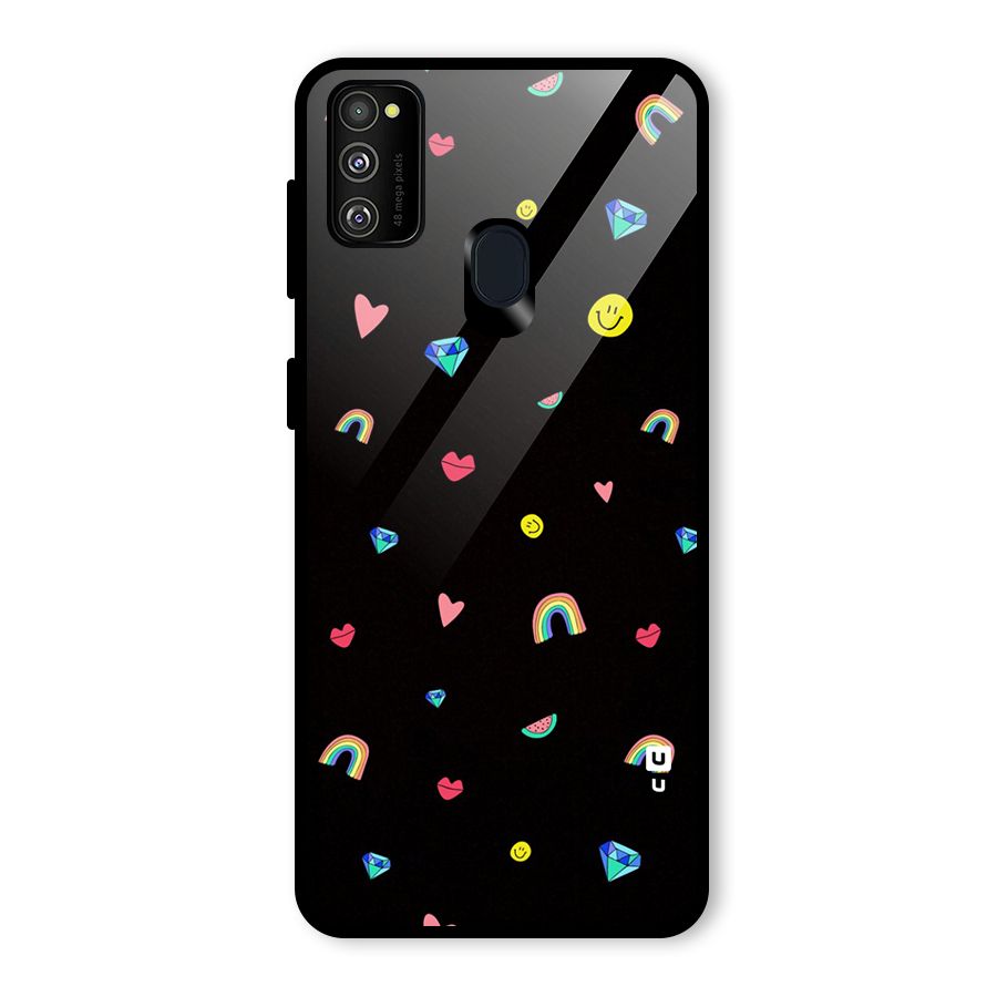 Cute Multicolor Shapes Glass Back Case for Galaxy M21