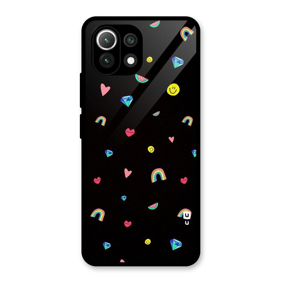 Cute Multicolor Shapes Glass Back Case for Mi 11 Lite NE 5G