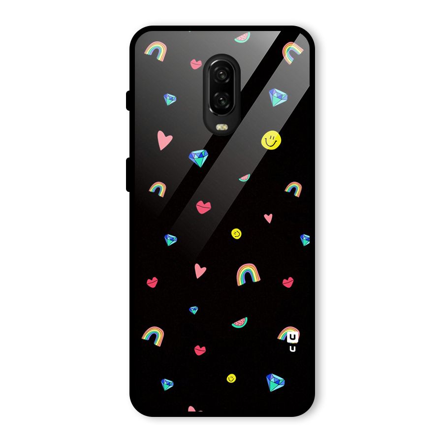 Cute Multicolor Shapes Glass Back Case for OnePlus 6T