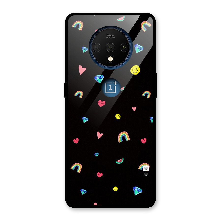 Cute Multicolor Shapes Glass Back Case for OnePlus 7T