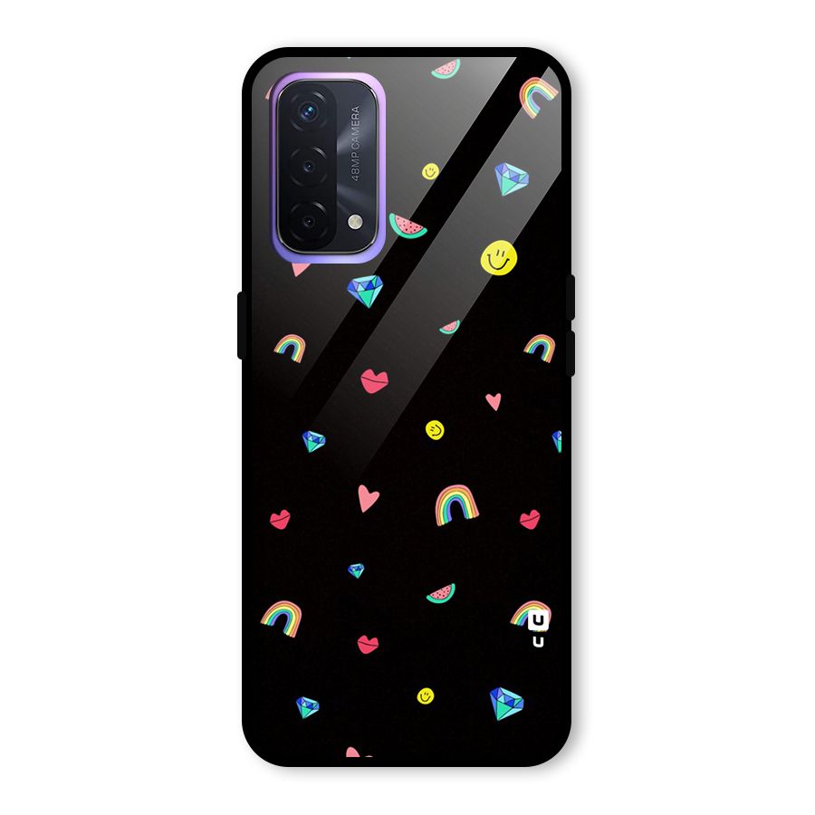 Cute Multicolor Shapes Glass Back Case for Oppo A74 5G