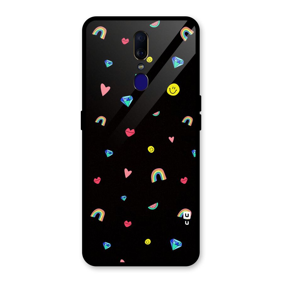 Cute Multicolor Shapes Glass Back Case for Oppo F11