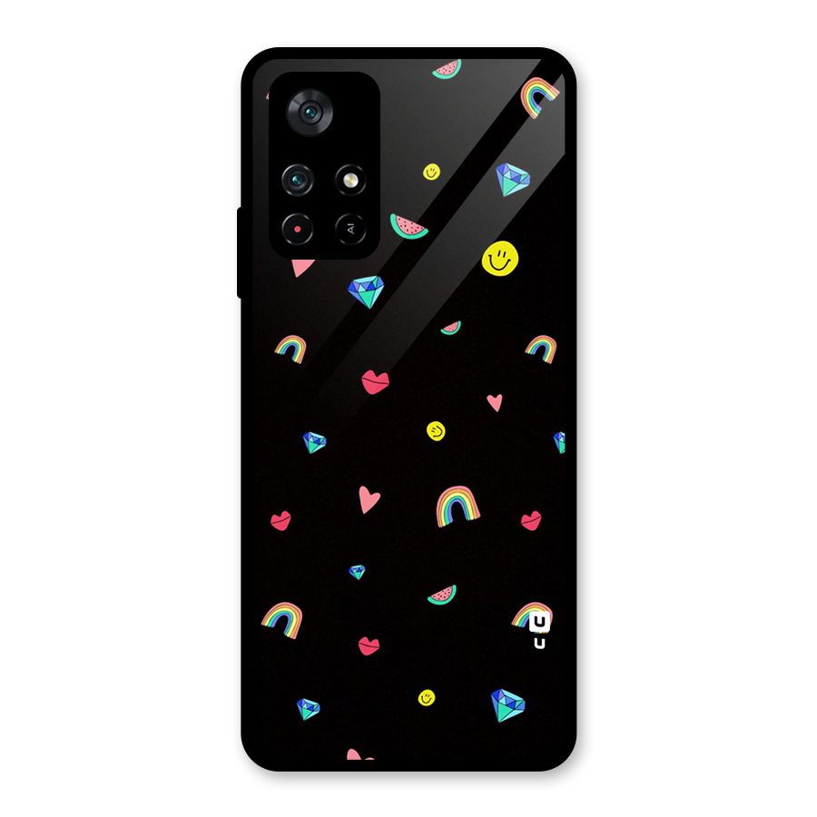 Cute Multicolor Shapes Glass Back Case for Poco M4 Pro 5G