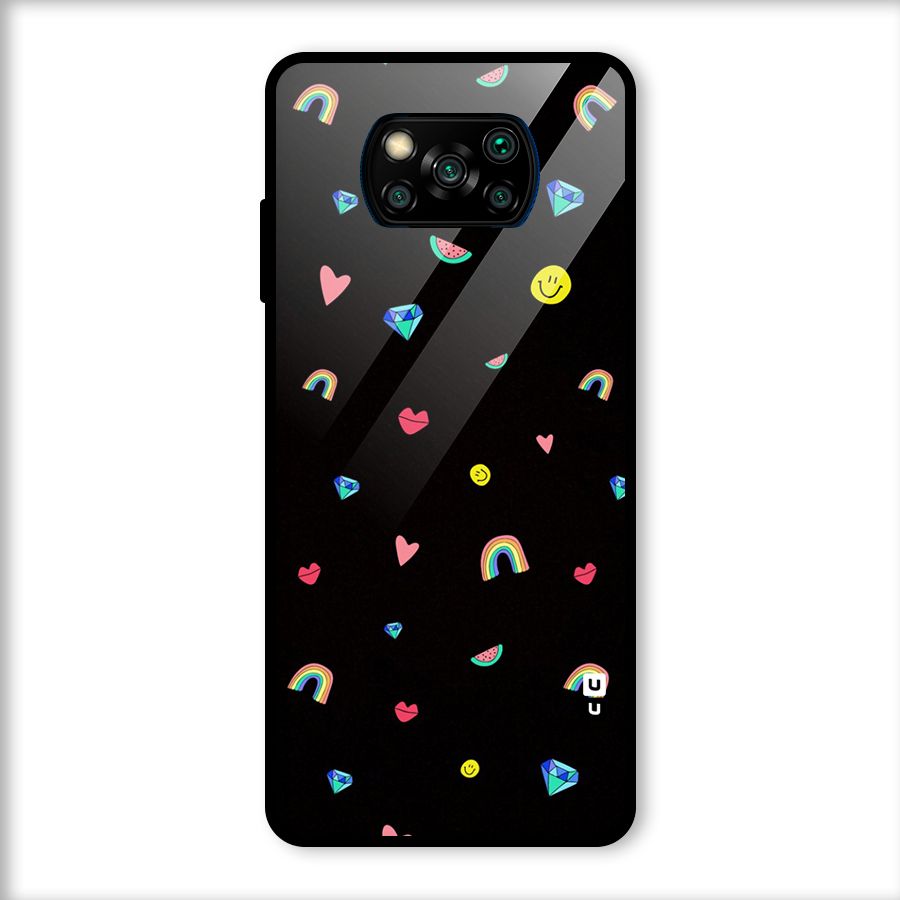 Cute Multicolor Shapes Glass Back Case for Poco X3
