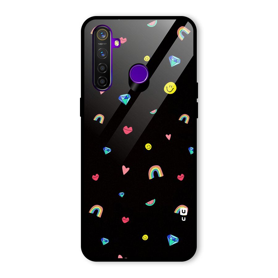Cute Multicolor Shapes Glass Back Case for Realme 5 Pro