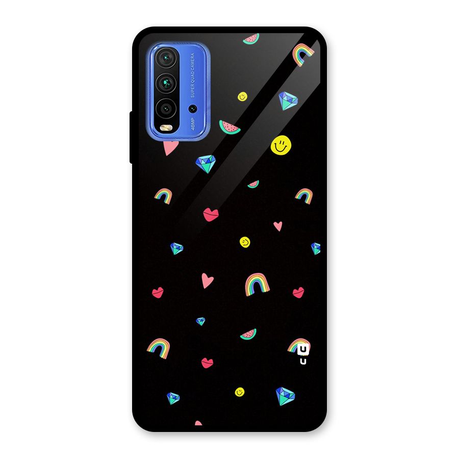 Cute Multicolor Shapes Glass Back Case for Redmi 9 Power