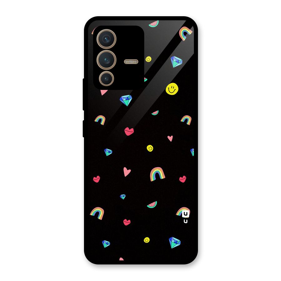 Cute Multicolor Shapes Glass Back Case for Vivo V23 5G