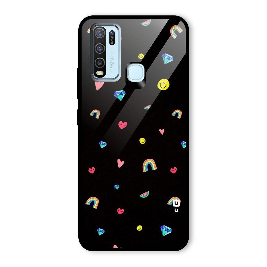 Cute Multicolor Shapes Glass Back Case for Vivo Y30
